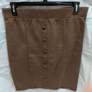 89th & Madison Brown Pencil Skirt with Button Detail